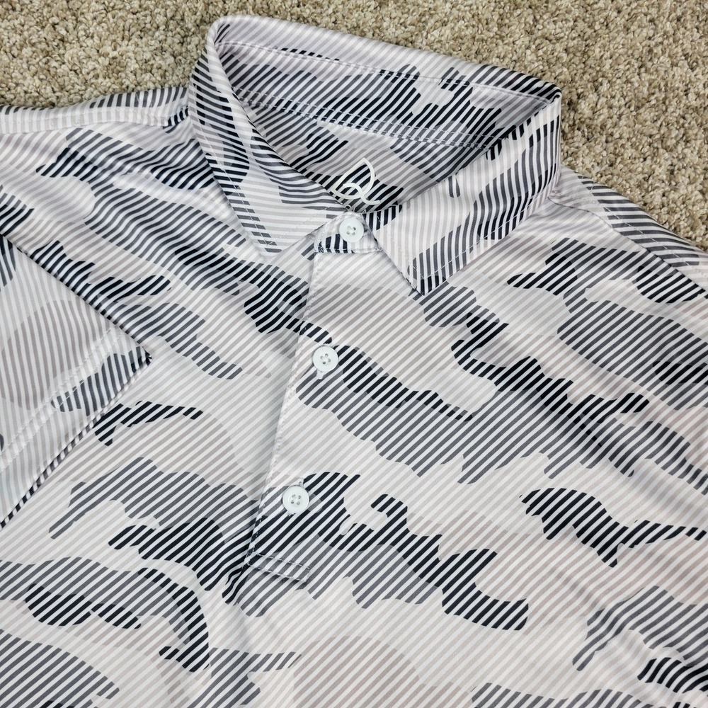 Deolax Mens Medium White Camo Striped Performance Stretch Golf Polo Short Sleeve